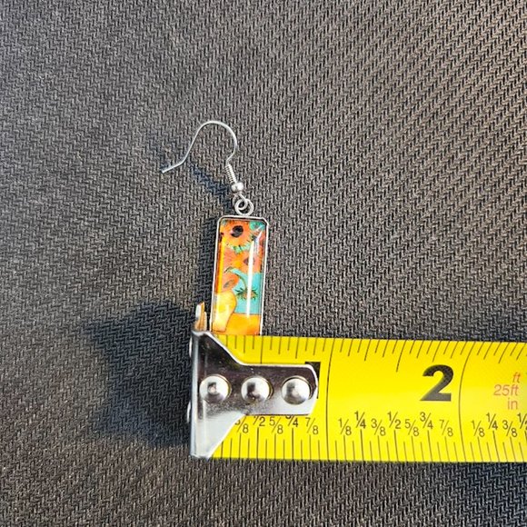 Sunflower Van Gogh Painting Drop Dangle Fish Hook Earrings  - Picture 6 of 6